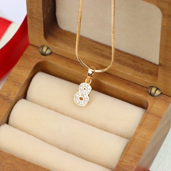 "Rose Gold Number 8 Pendant with Crystals – 18K Gold Plated Charm, XPPT1348 - Picture 7 of 13